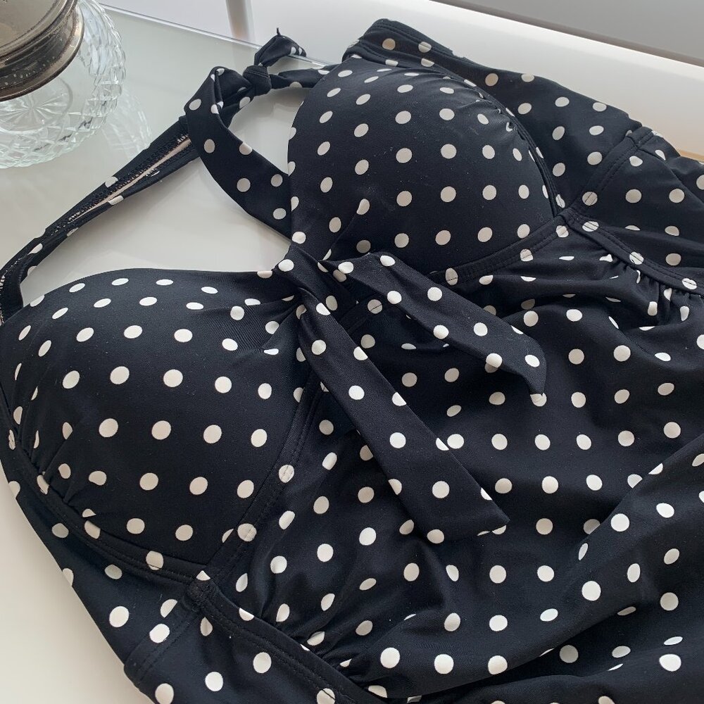 Retro Polka Dot One Piece Swimsuit – Merona Large, Black & White Halter, Ruched